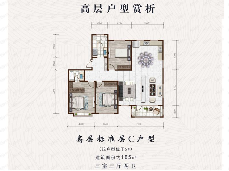 包頭裝修方案奧林·禾苑三室三廳兩衛185平方米